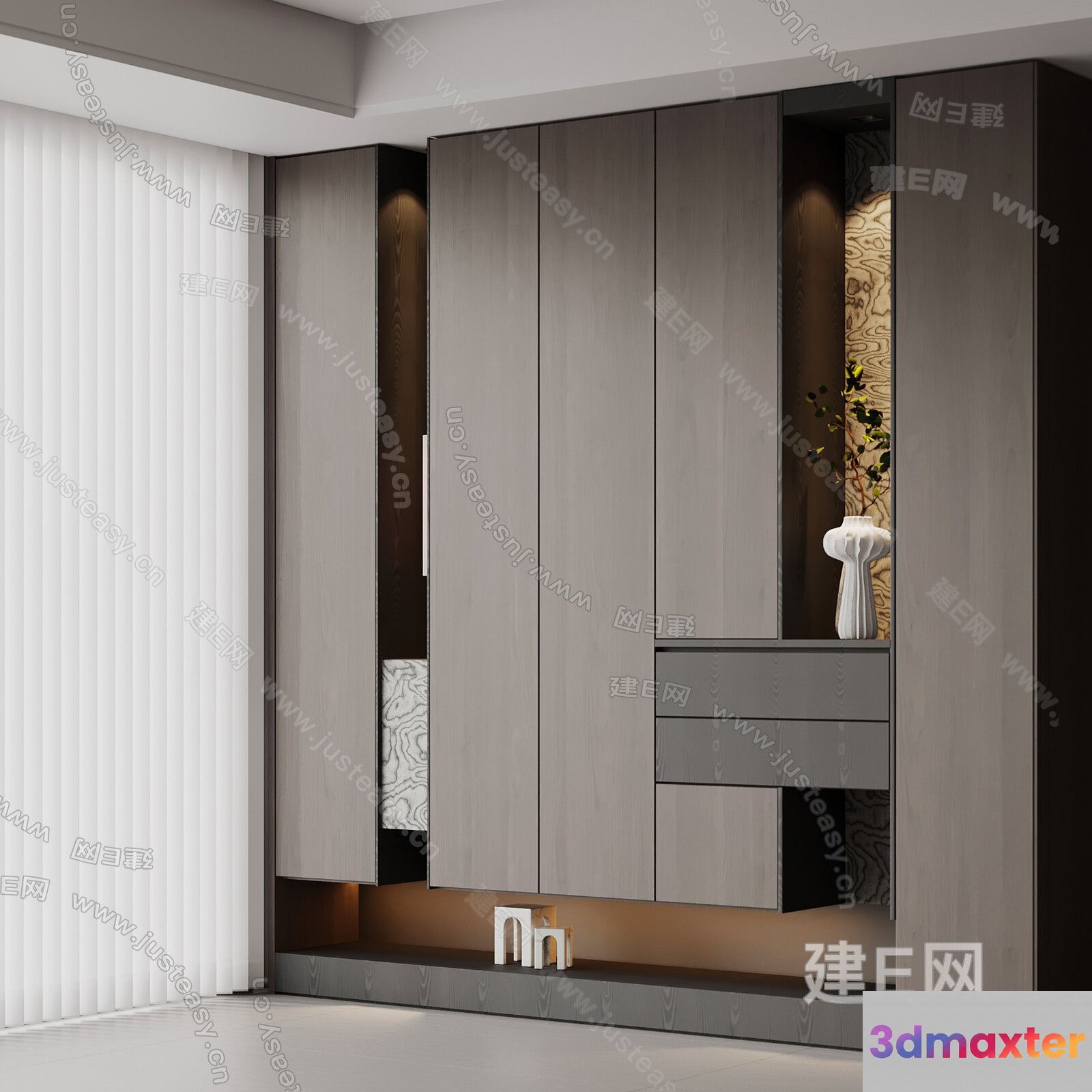 Modern Wooden Wardrobe 3D Model - 2843 - VRAY Render