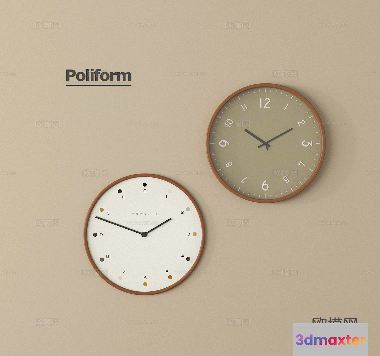 Two Clocks 3D Model - 13338 - VRAY Render