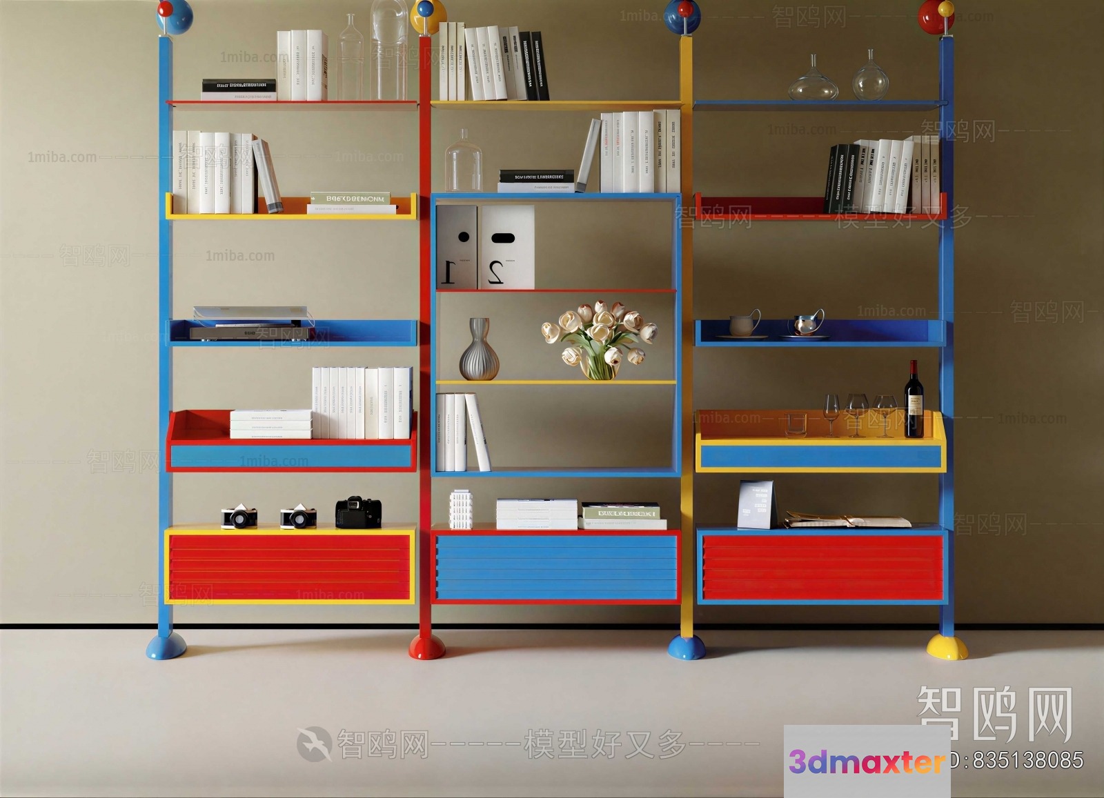 Multicolored Shelving Unit 3D Model - 23612 - VRAY Render