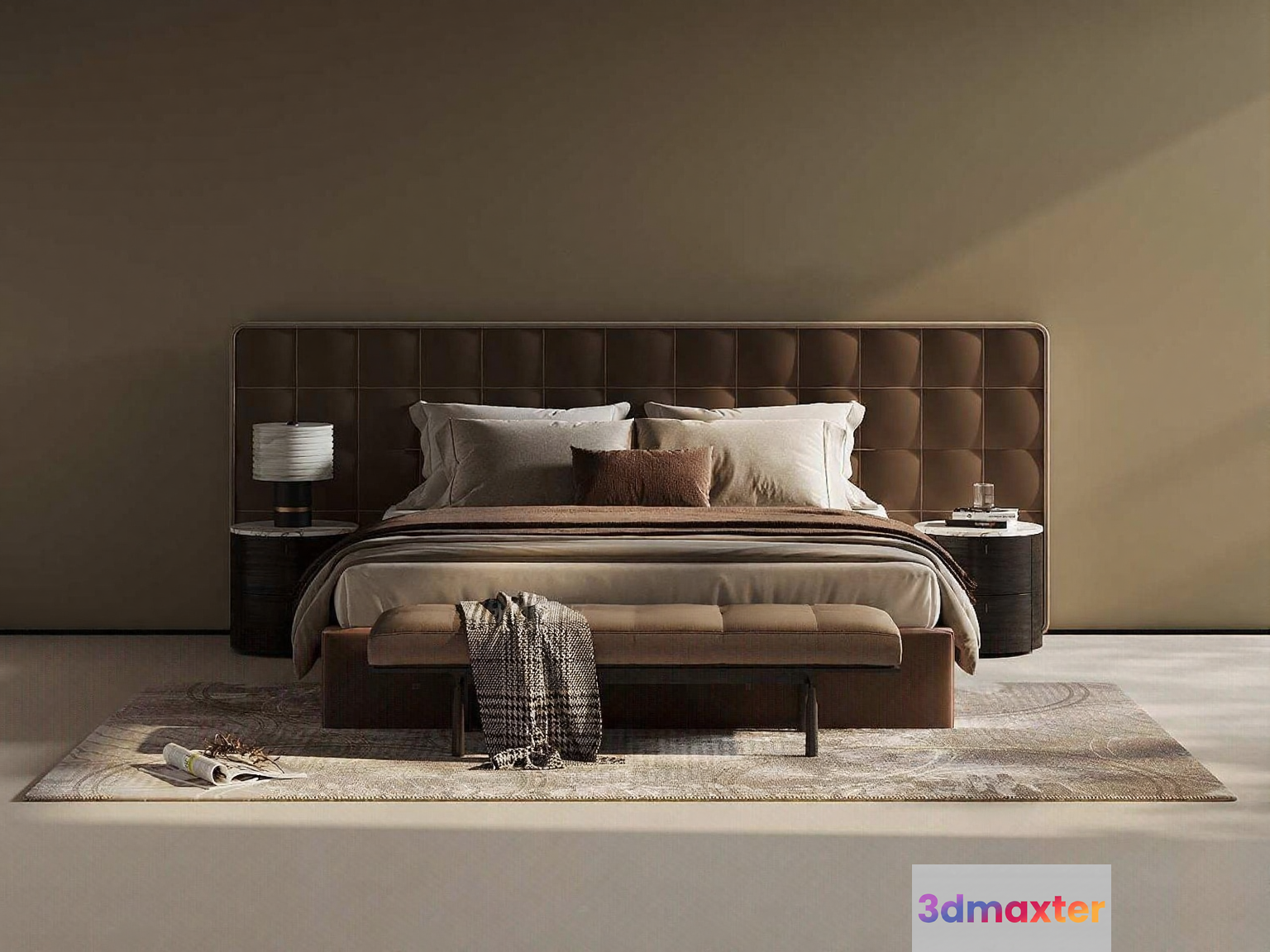 Modern Brown Bed 3D Model - 18169 - VRAY Render
