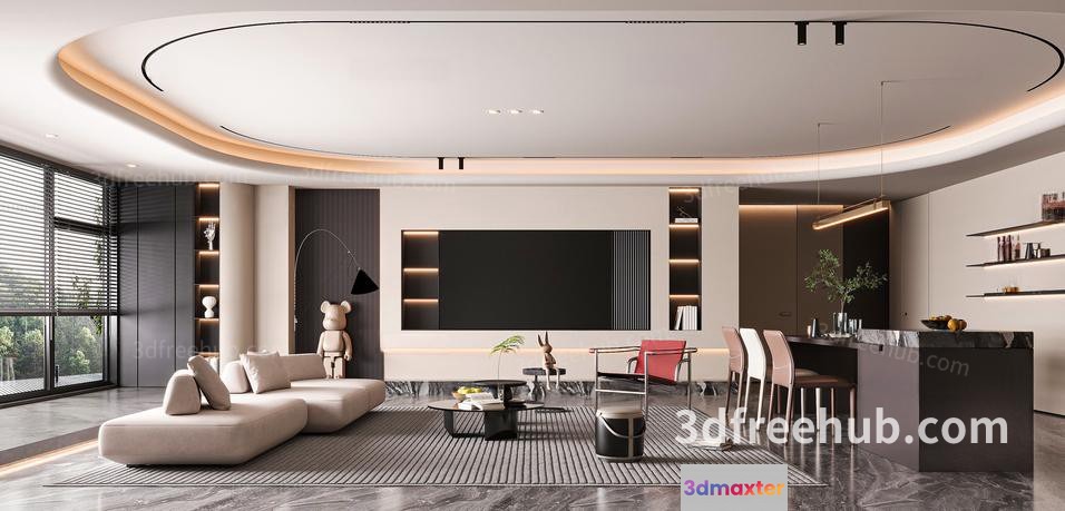 Modern Living Room 3D Model - 21561 - VRAY Render