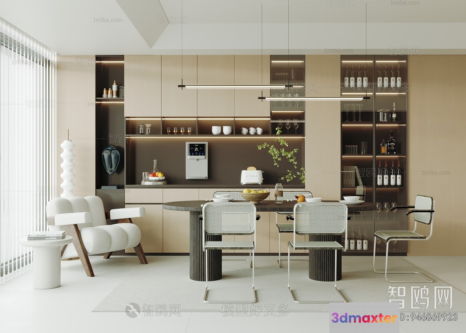 Modern Kitchen Space 3D Model - 4078 - VRAY Render