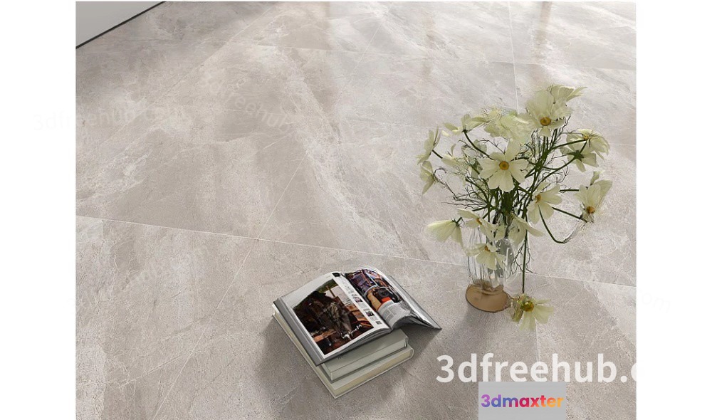 A Stack Of Books With A Vase Of Flowers 3D Model - 19888 - VRAY Render