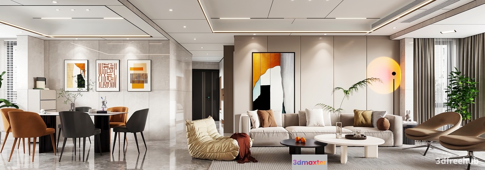 Modern Living Room 3D Model - 21995 - VRAY Render