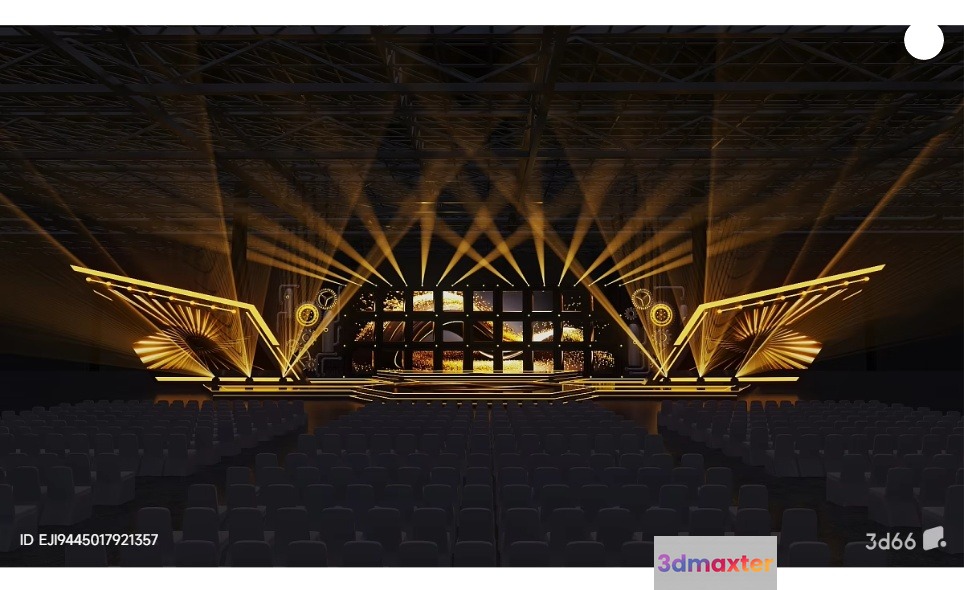 Gold Stage With Lights 3D Model - 12885 - VRAY Render