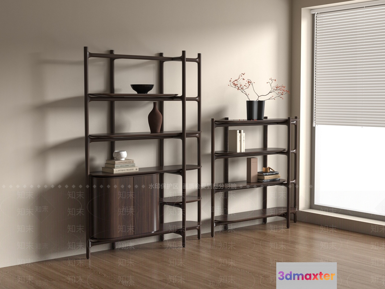 Modern Dark Wood Shelving Units 3D Model - 1048 - VRAY Render