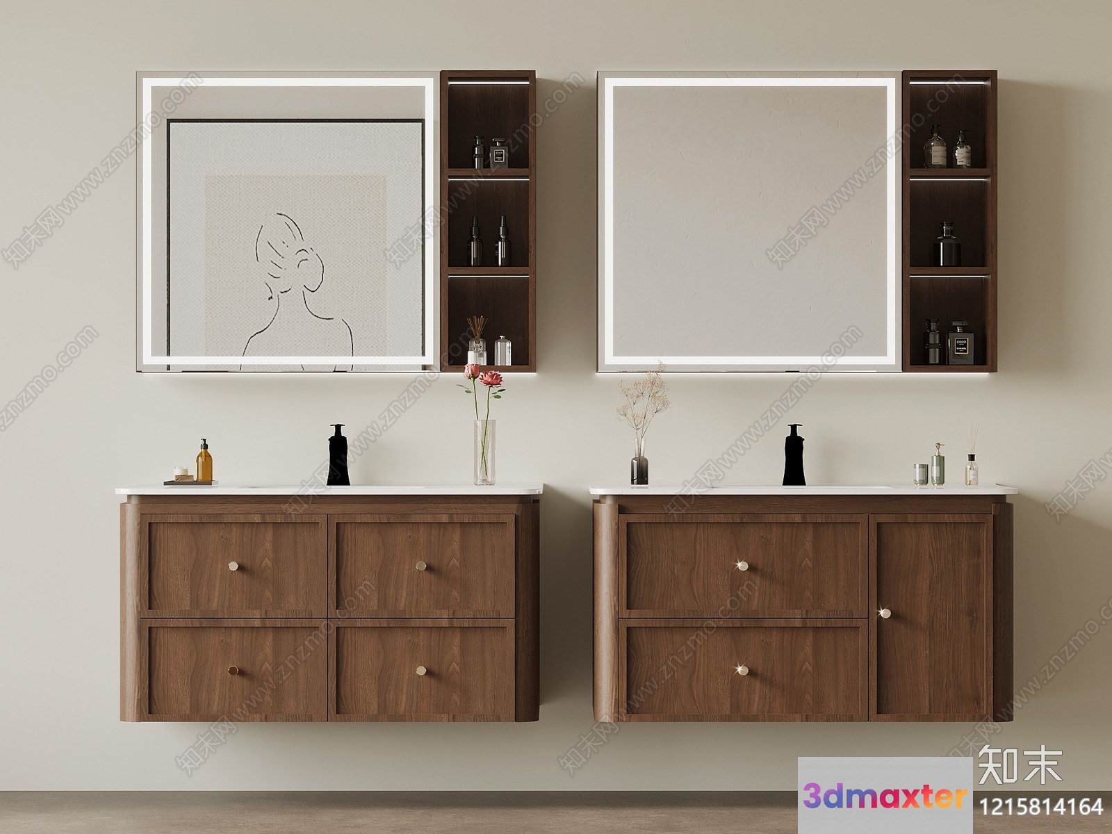 A Bathroom Vanity With A Mirror 3D Model - 13769 - VRAY Render