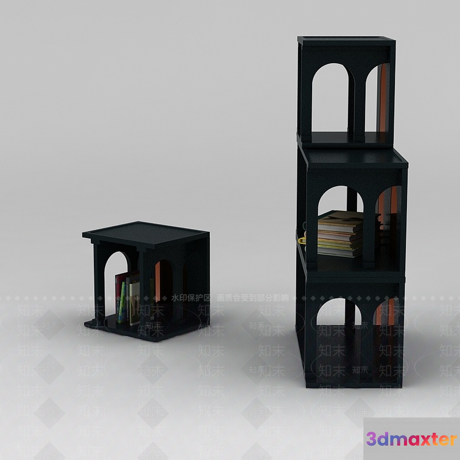 Black Bookshelves 3D Model - 15756 - VRAY Render