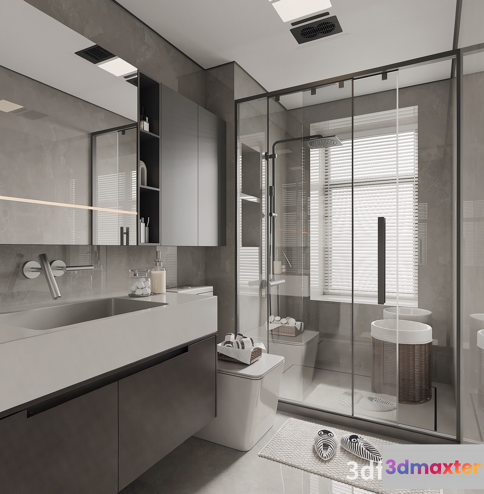 Modern Gray Bathroom 3D Model - 18974 - VRAY Render