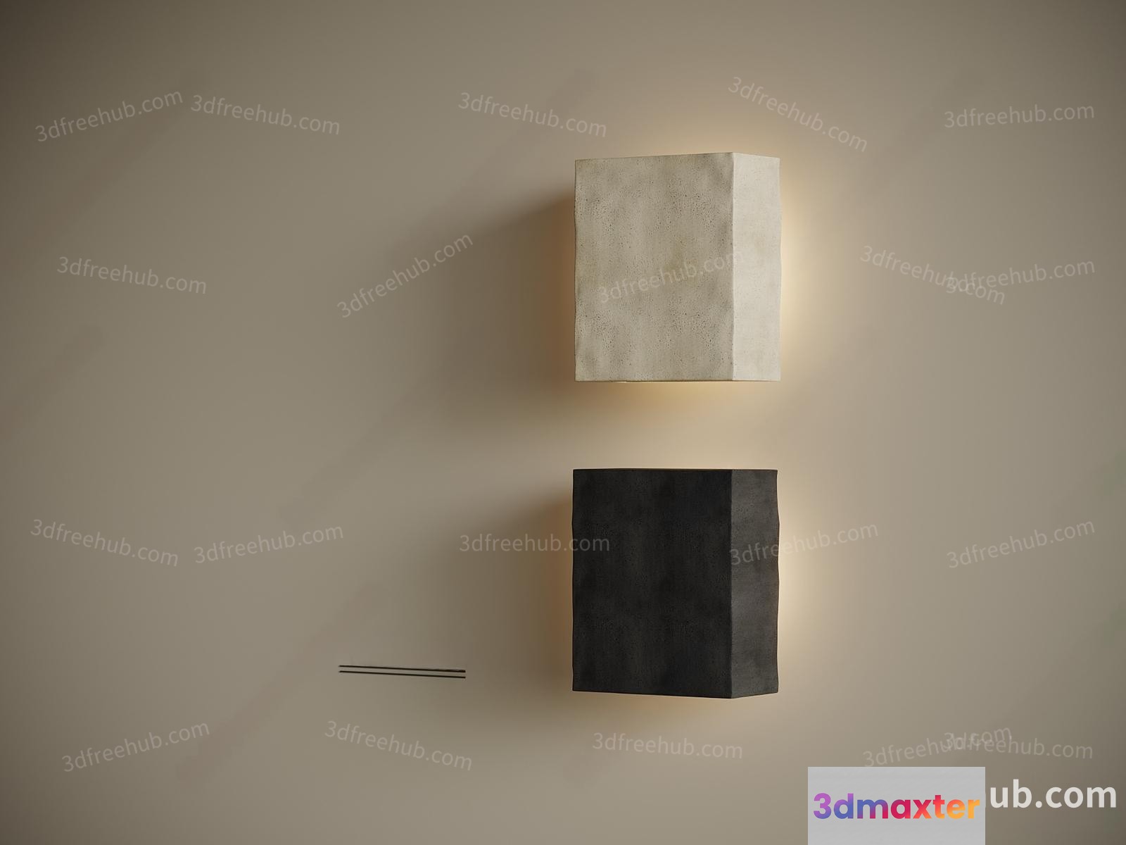 A Wall With Two Wall Lights And A Small Line On It 3D Model - 21852 - VRAY Render