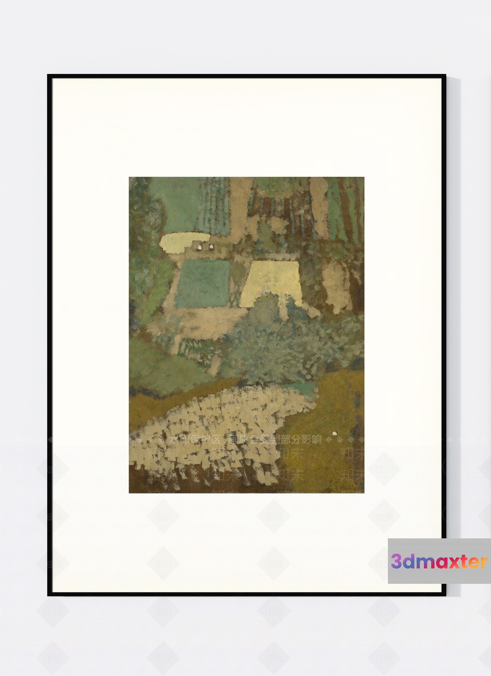 A Framed Painting Of A Field With Sheep 3D Model - 9473 - VRAY Render