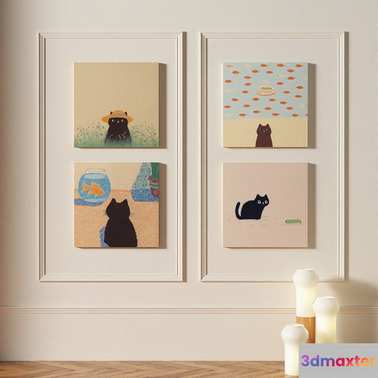 Four Cat Paintings 3D Model - 19780 - VRAY Render