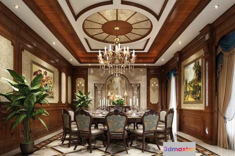 Dining Room With Chandelier 3D Model - 14187 - VRAY Render