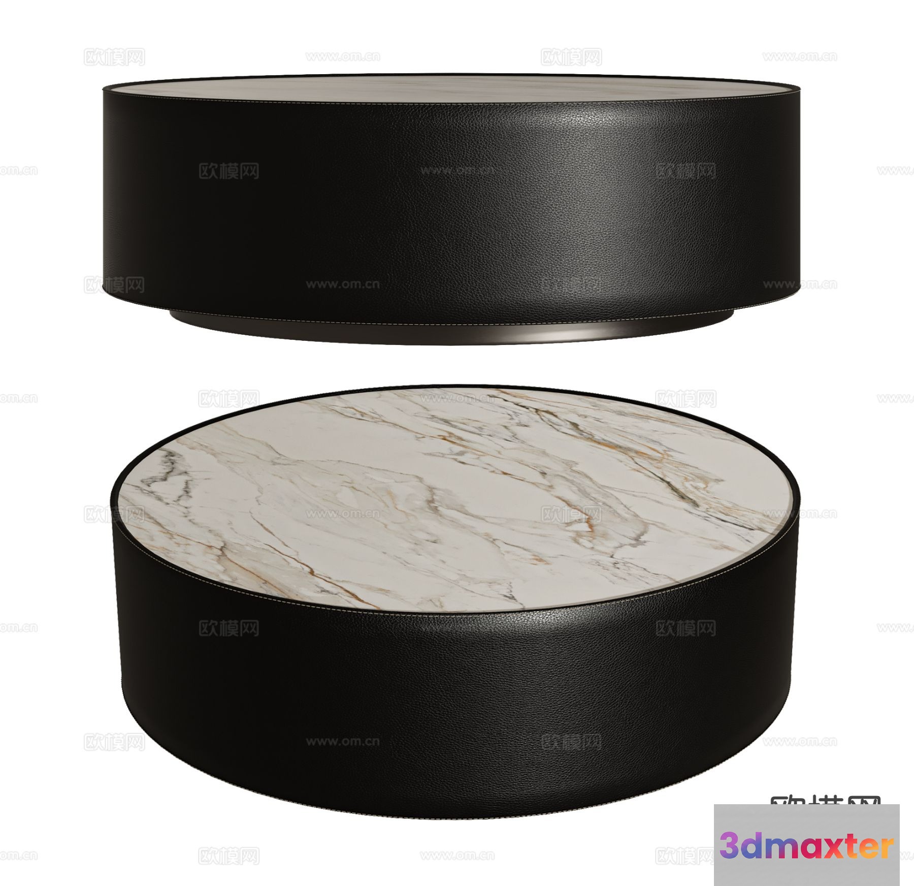 Black Leather And Marble Table 3D Model - 8338 - VRAY Render