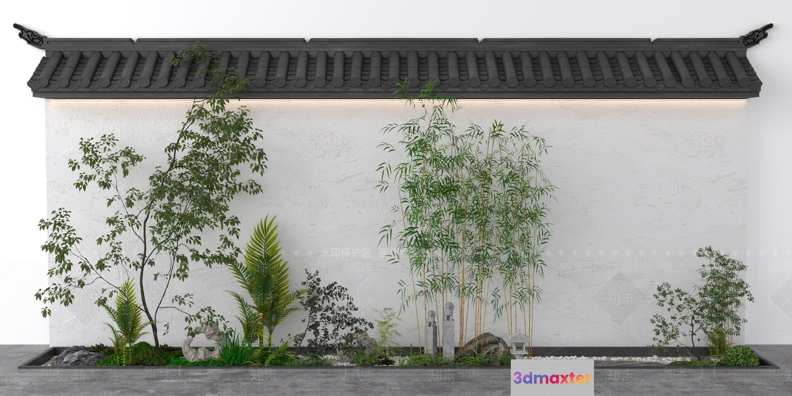 A Traditional Chinese-Style Wall With Plants 3D Model - 8599 - VRAY Render