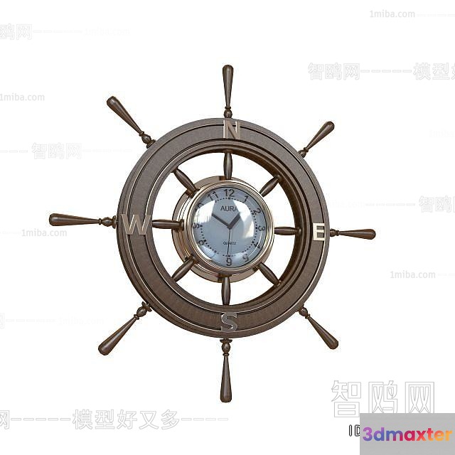 A Clock In The Shape Of A Ship'S Wheel 3D Model - 2608 - VRAY Render