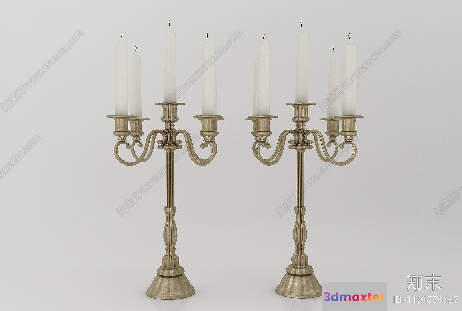 Two Antique Candelabras With White Candles 3D Model - 7445 - VRAY Render