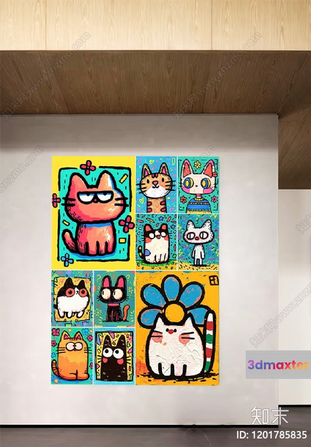 A Collection Of Colorful Cat Art 3D Model - 9687 - VRAY Render