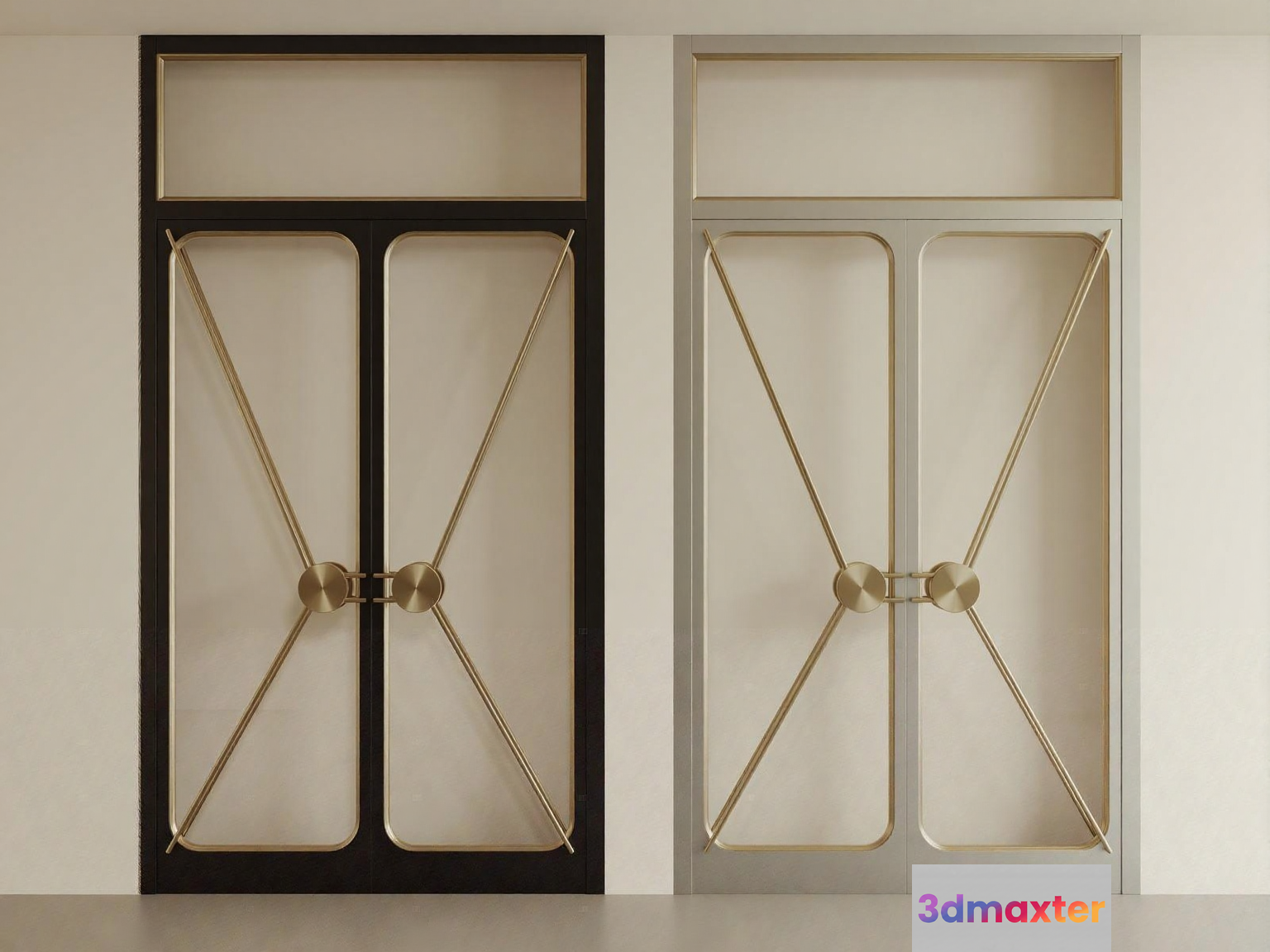 A Pair Of Doors With Gold Accents 3D Model - 16627 - VRAY Render