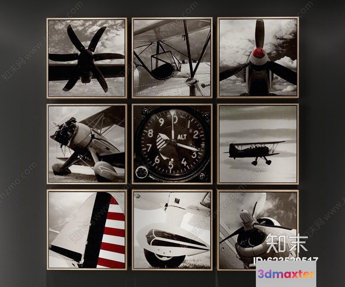 A Collection Of Vintage-Style Airplane Images 3D Model - 20549 - VRAY Render