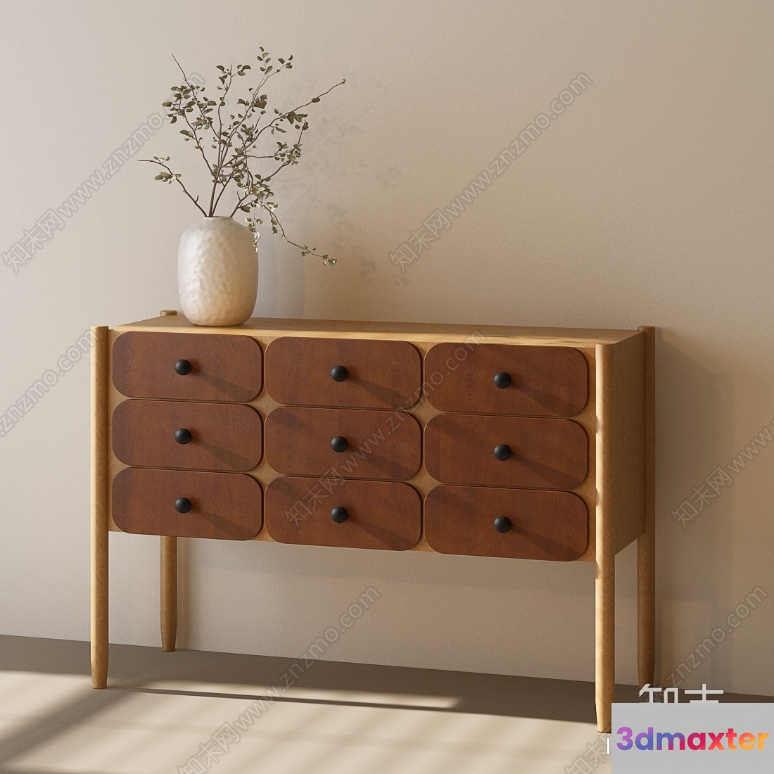 A Wooden Dresser With Eight Drawers 3D Model - 12397 - VRAY Render