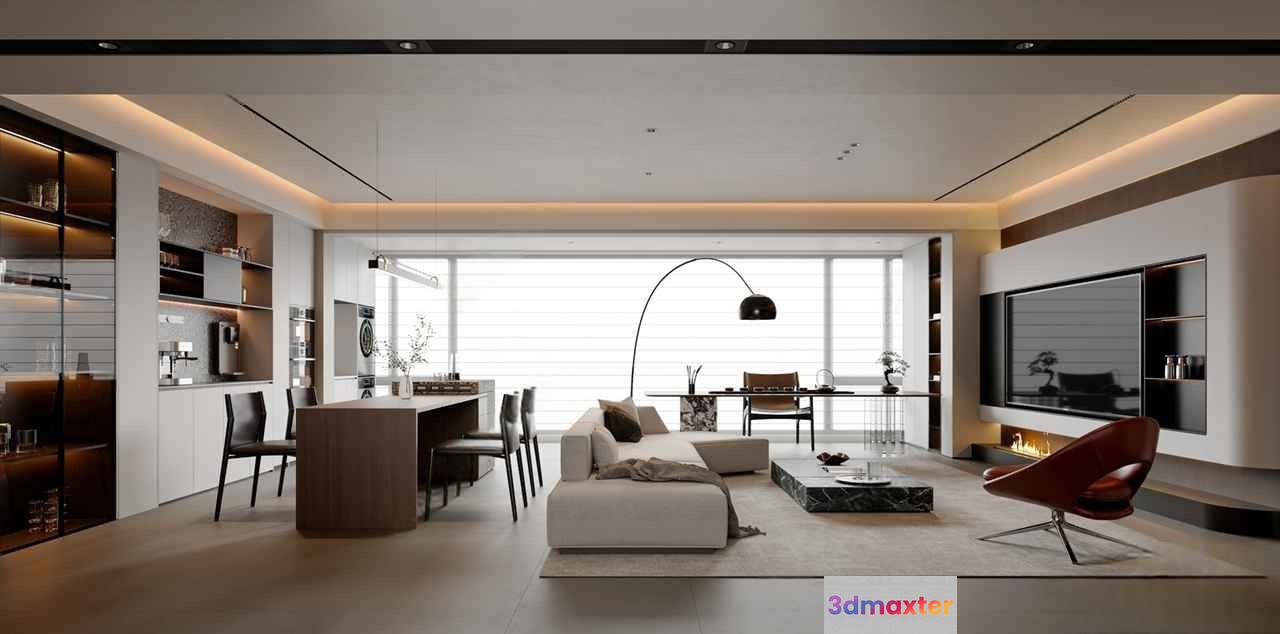 Modern Living Room 3D Model - 10066 - VRAY Render