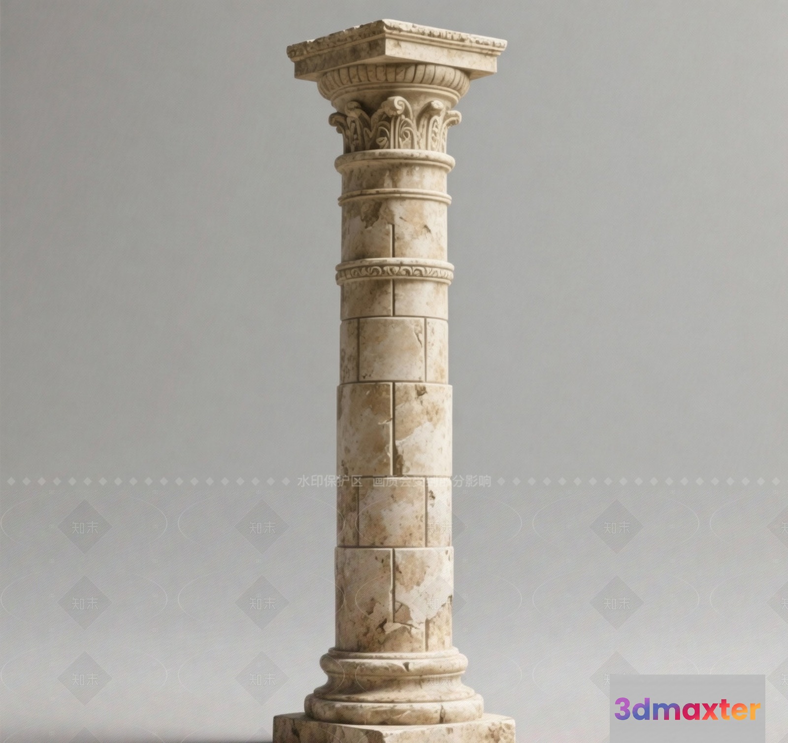 Ancient Stone Column 3D Model - 455 - VRAY Render