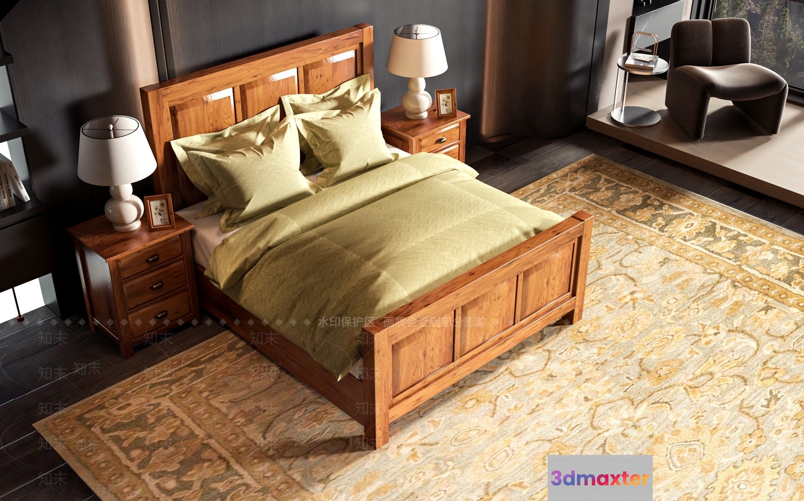 Modern Wooden Bed 3D Model - 11532 - VRAY Render