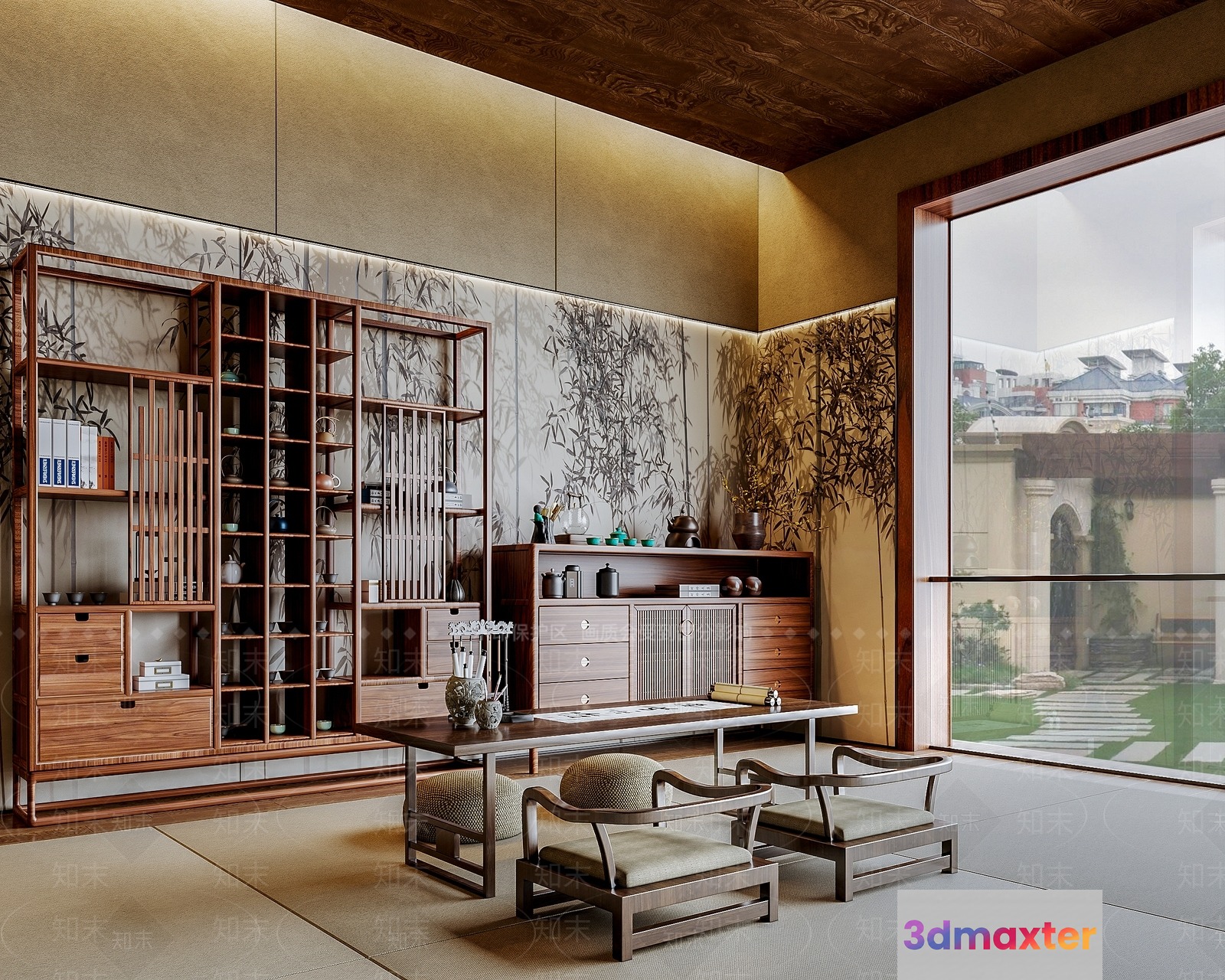 Cozy Asian-Style Living Room 3D Model - 3546 - VRAY Render