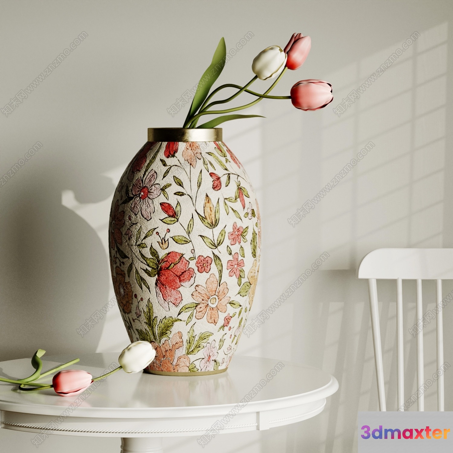 Floral Vase On Table 3D Model - 17556 - VRAY Render
