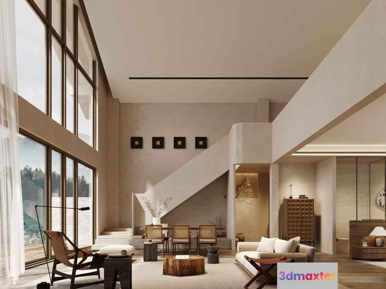 Modern High Ceiling Living Room 3D Model - 14210 - CORONA Render