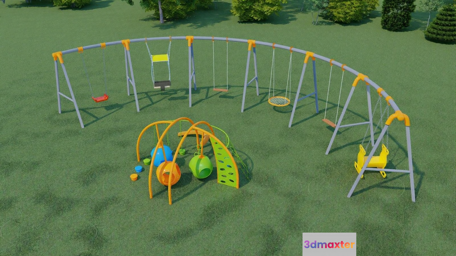 Two People Sitting On Swings 3D Model - 11361 - VRAY Render