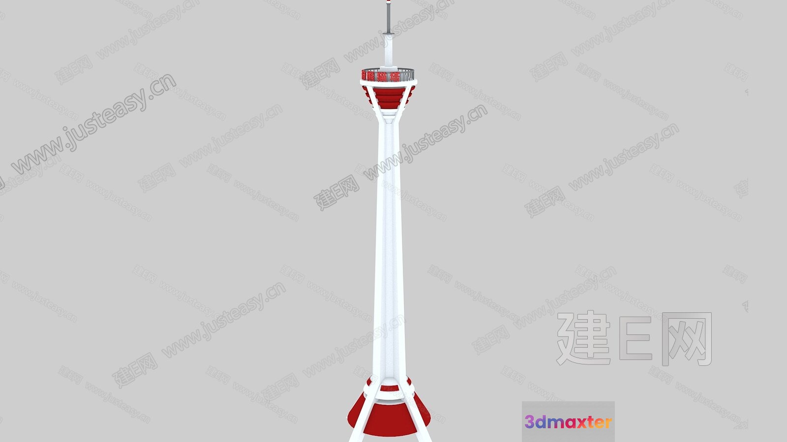 The Single Main Subject Is A White And Red Tower 3D Model - 13016 - VRAY Render