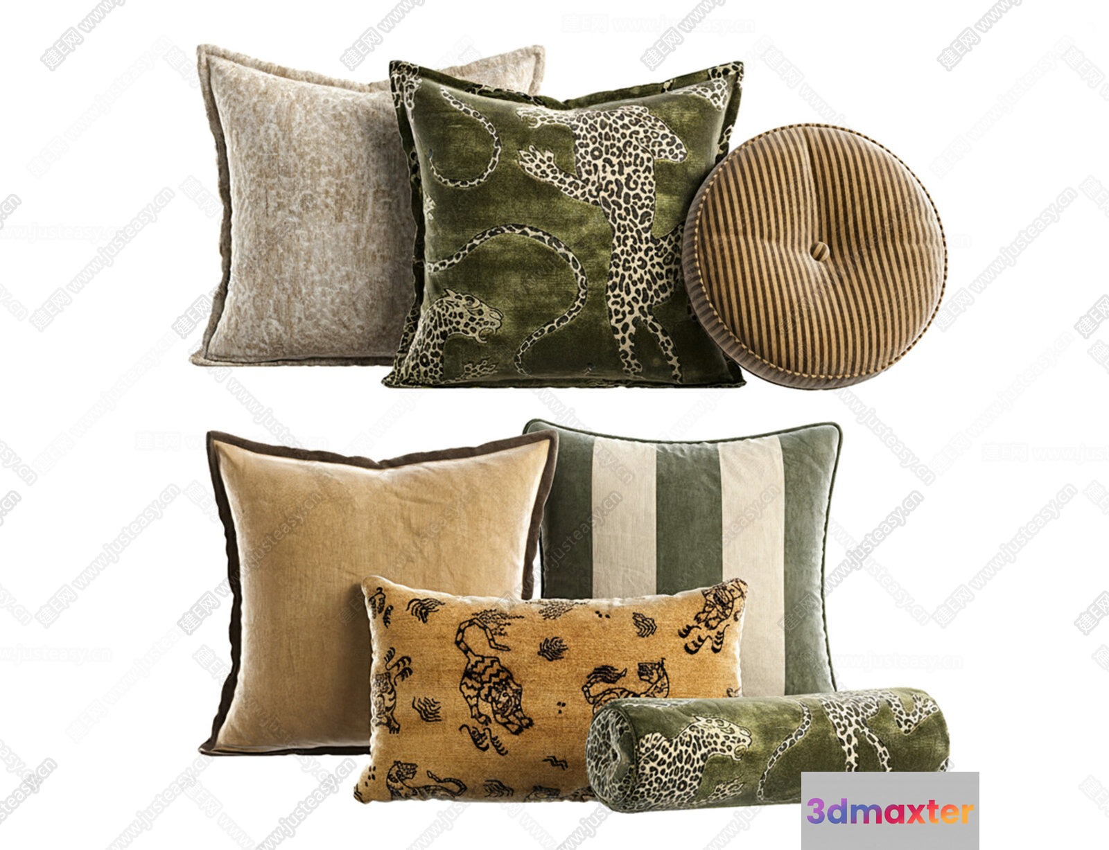 Green And Tan Throw Pillows 3D Model - 12042 - CORONA Render