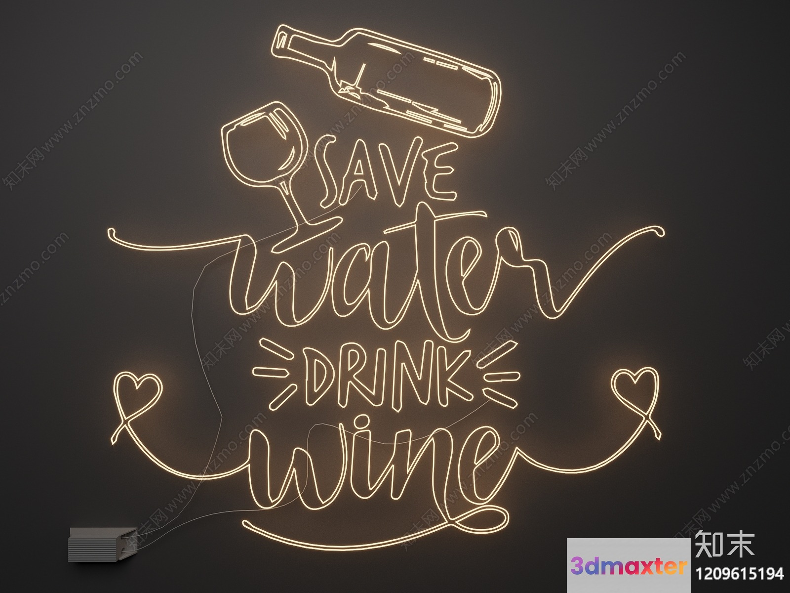 A Neon Sign With A Message About Wine And Water 3D Model - 1359 - VRAY Render