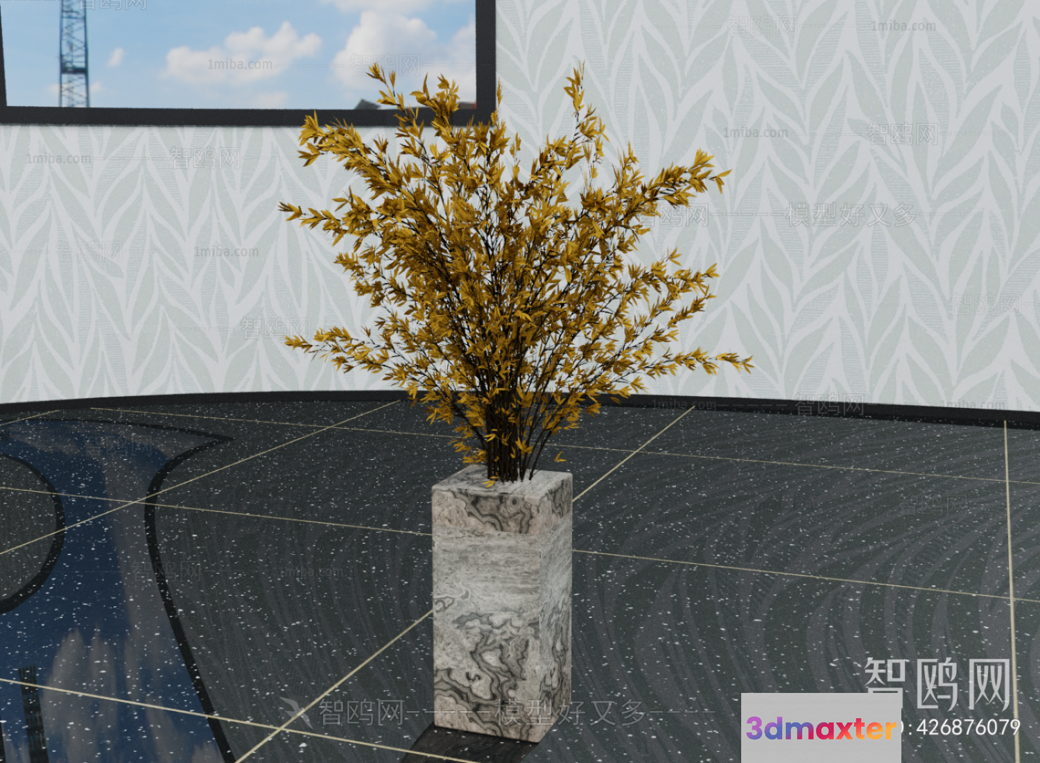 A Decorative Plant In A Stone Pot 3D Model - 22614 - VRAY Render