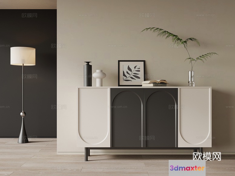 A White And Gray Sideboard 3D Model - 13597 - VRAY Render