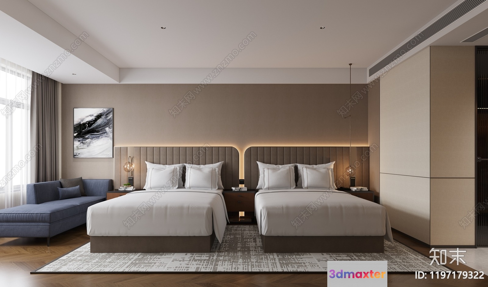Modern Hotel Room 3D Model - 4753 - CORONA Render