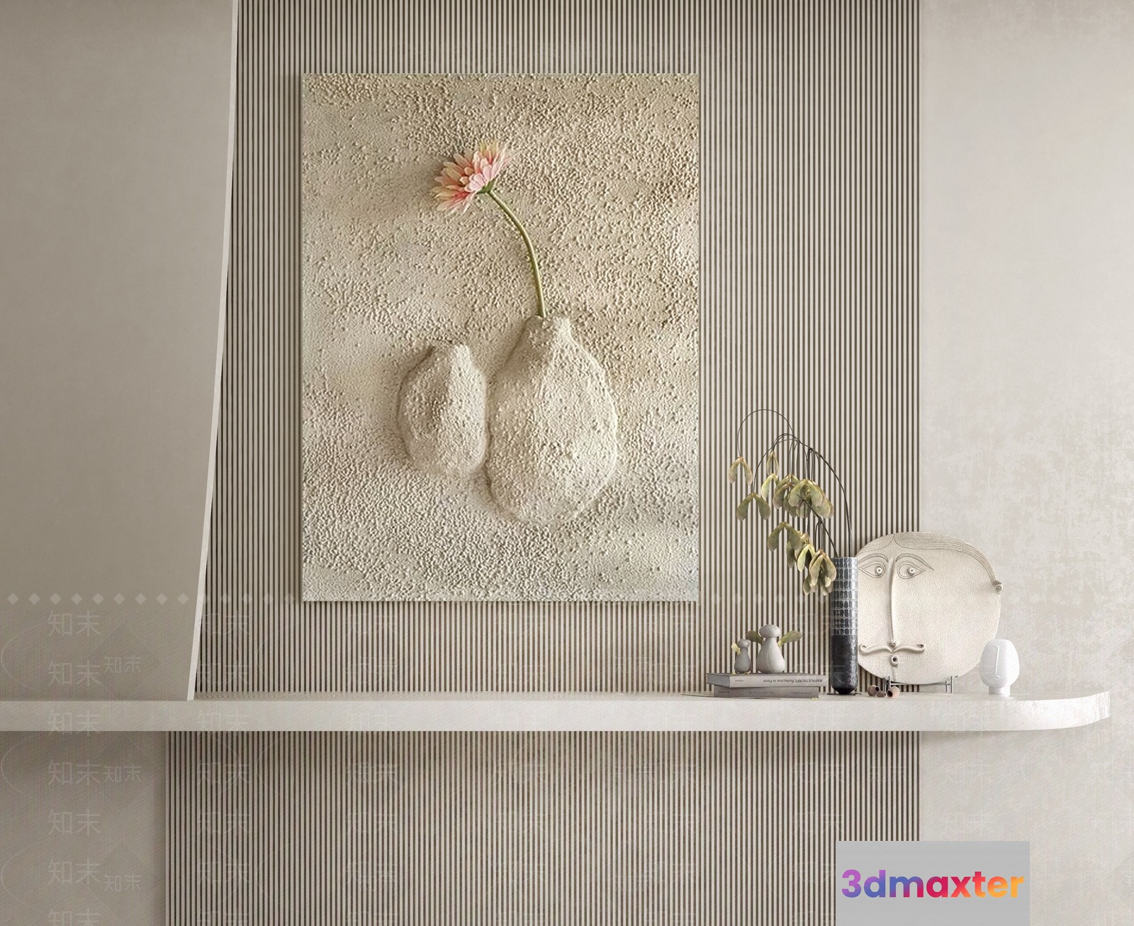 Minimalist White Shelf 3D Model - 1019 - VRAY Render
