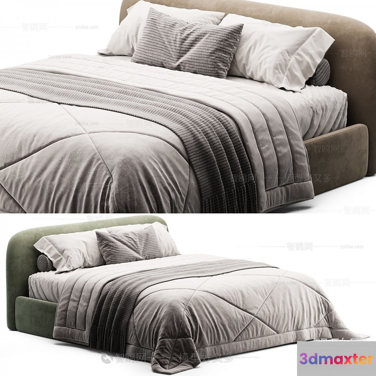 A Bed With A Headboard 3D Model - 15438 - VRAY Render