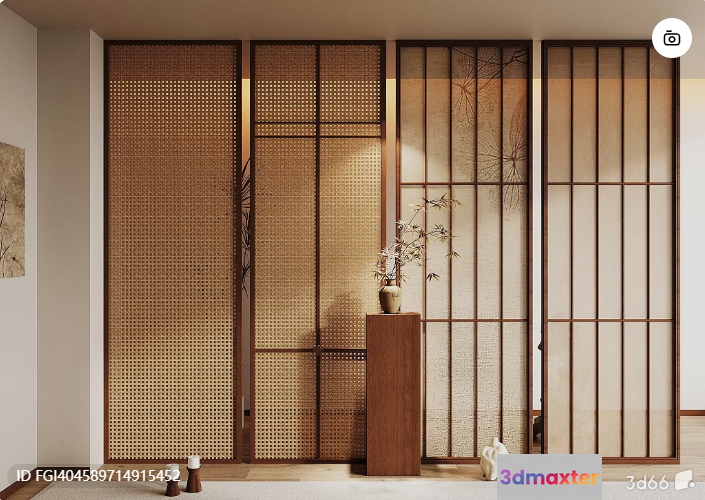 A Japanese-Style Room Divider 3D Model - 12328 - VRAY Render