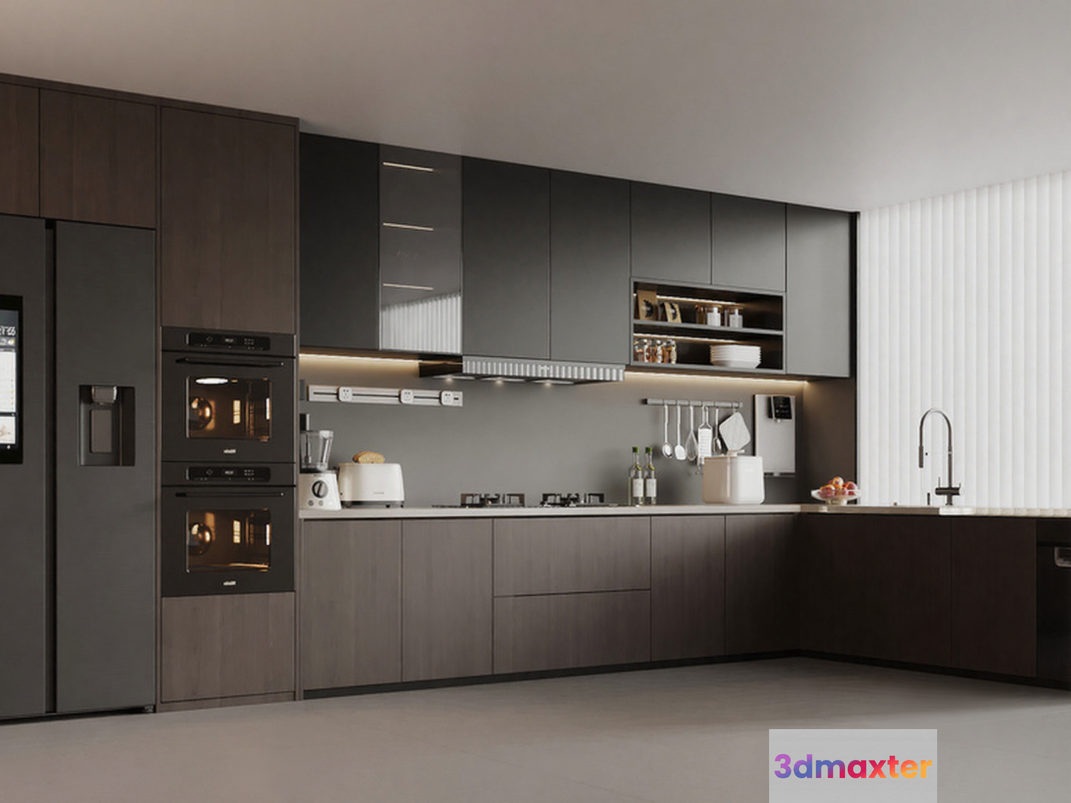 Modern Dark Kitchen 3D Model - 1483 - VRAY Render