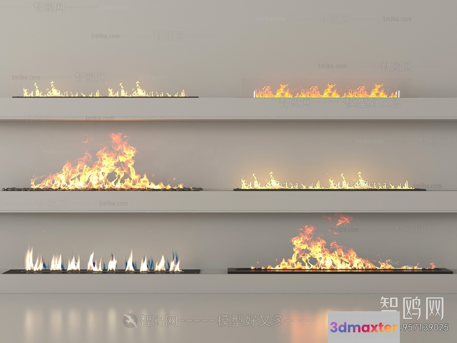 A Realistic Fireplace Display 3D Model - 7801 - VRAY Render