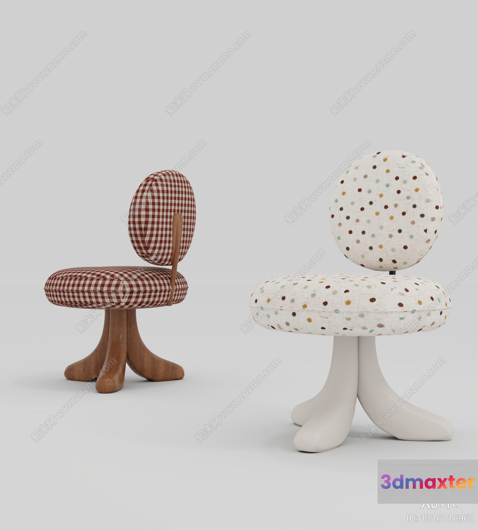 Two Small Chairs With Different Patterns 3D Model - 13533 - VRAY Render