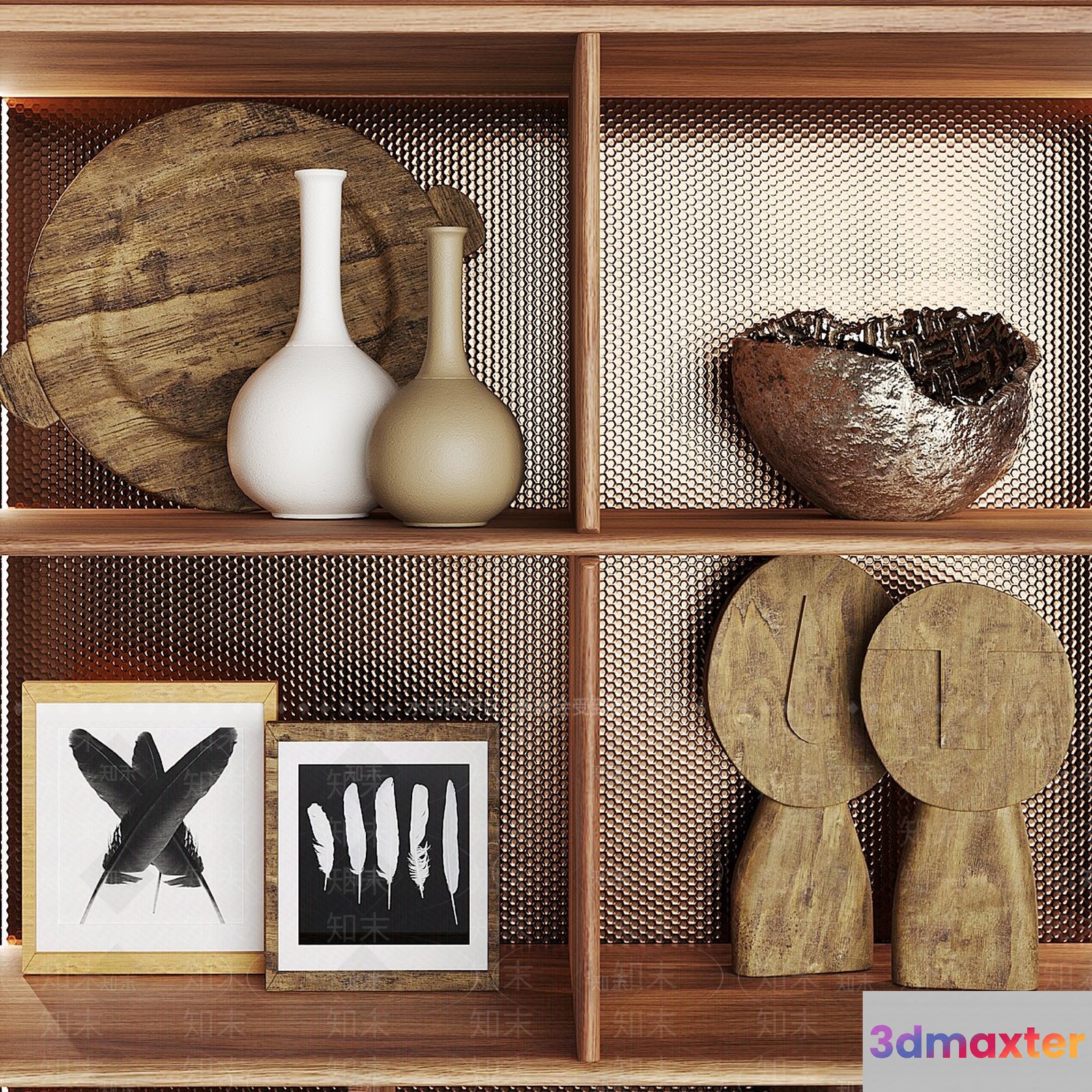 Wooden Shelf With Decorations 3D Model - 4136 - VRAY Render