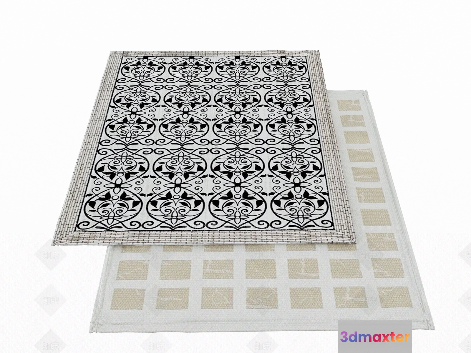 A Decorative Rug With A Black And White Design 3D Model - 3484 - VRAY Render
