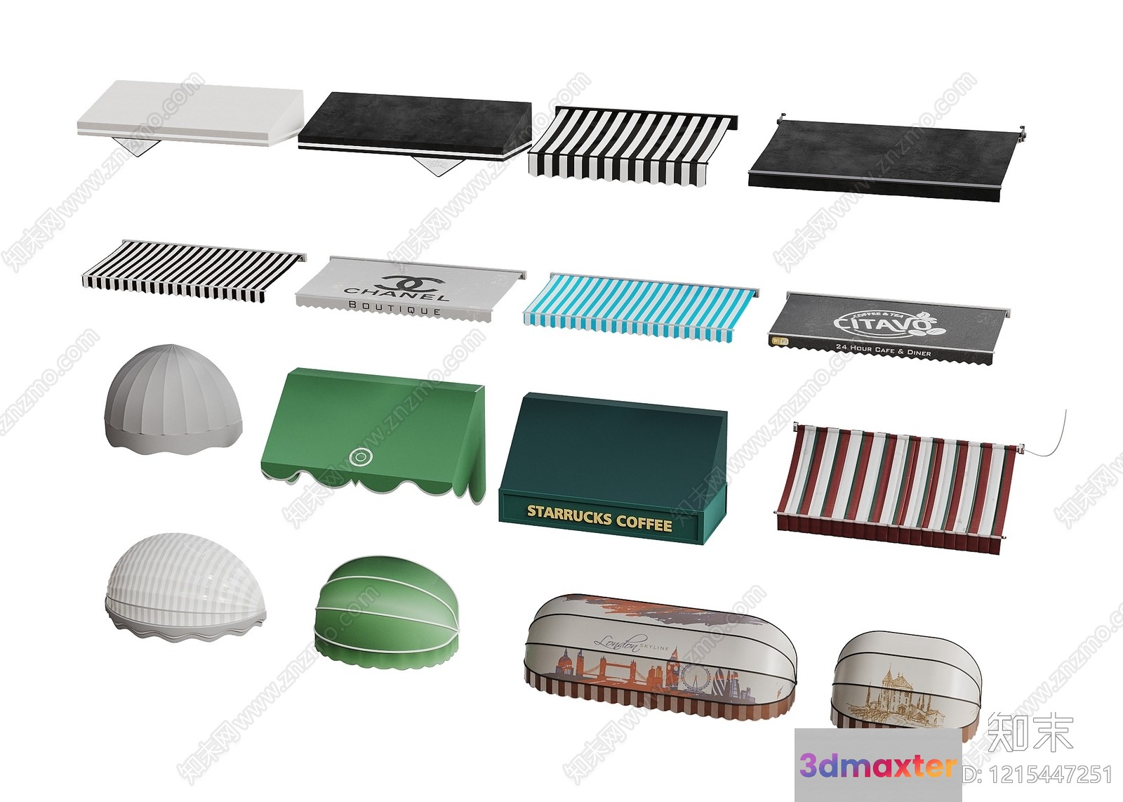A Collection Of Awnings 3D Model - 17480 - VRAY Render