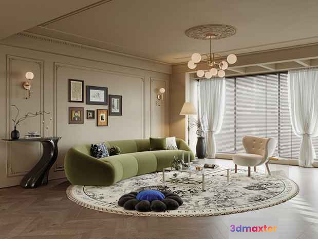 Modern Living Room 3D Model - 843 - VRAY Render
