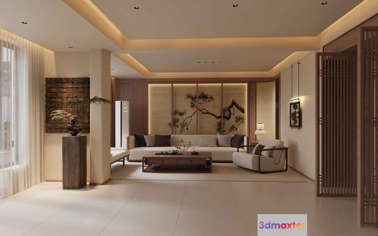 Modern Living Room 3D Model - 13394 - VRAY Render