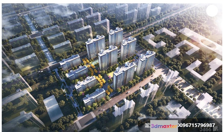 Aerial View Of A City 3D Model - 9331 - VRAY Render